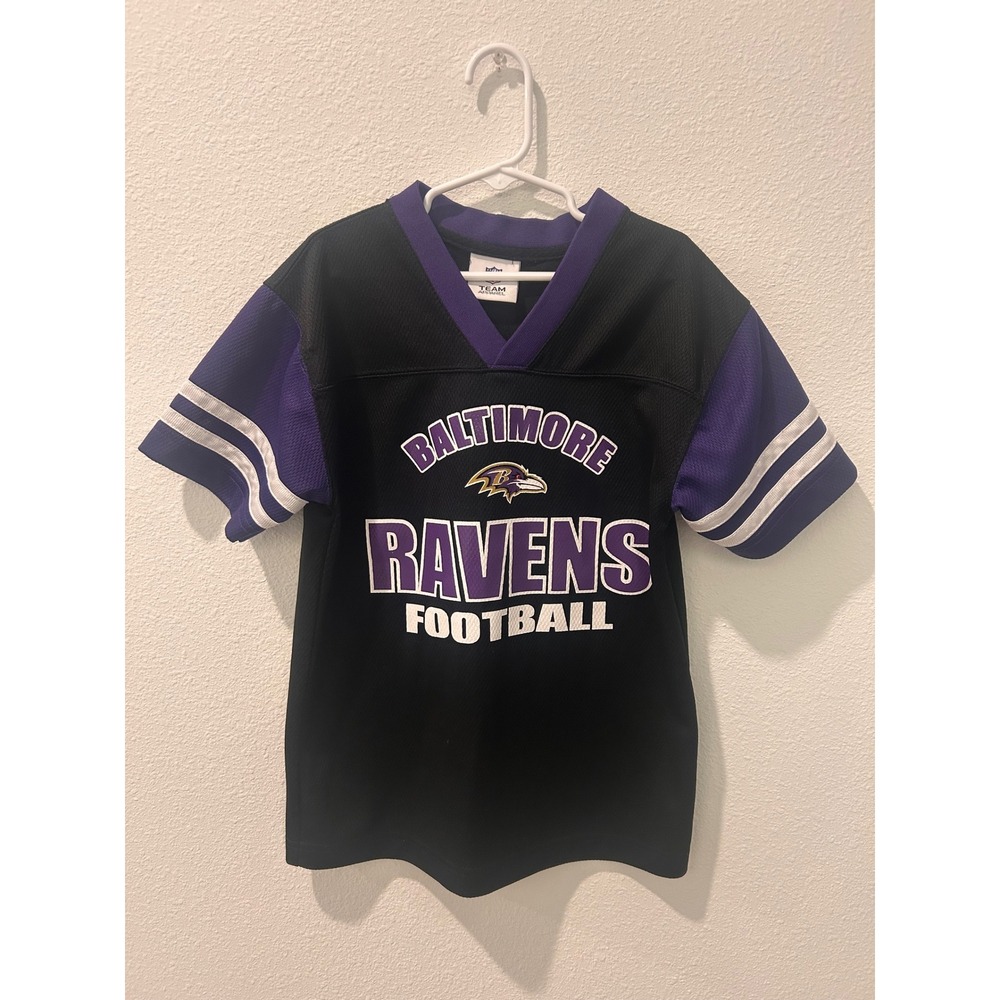 NFL Team Apparel Baltimore Ravens Kids Football Jersey Black Purple Mesh V-Neck
